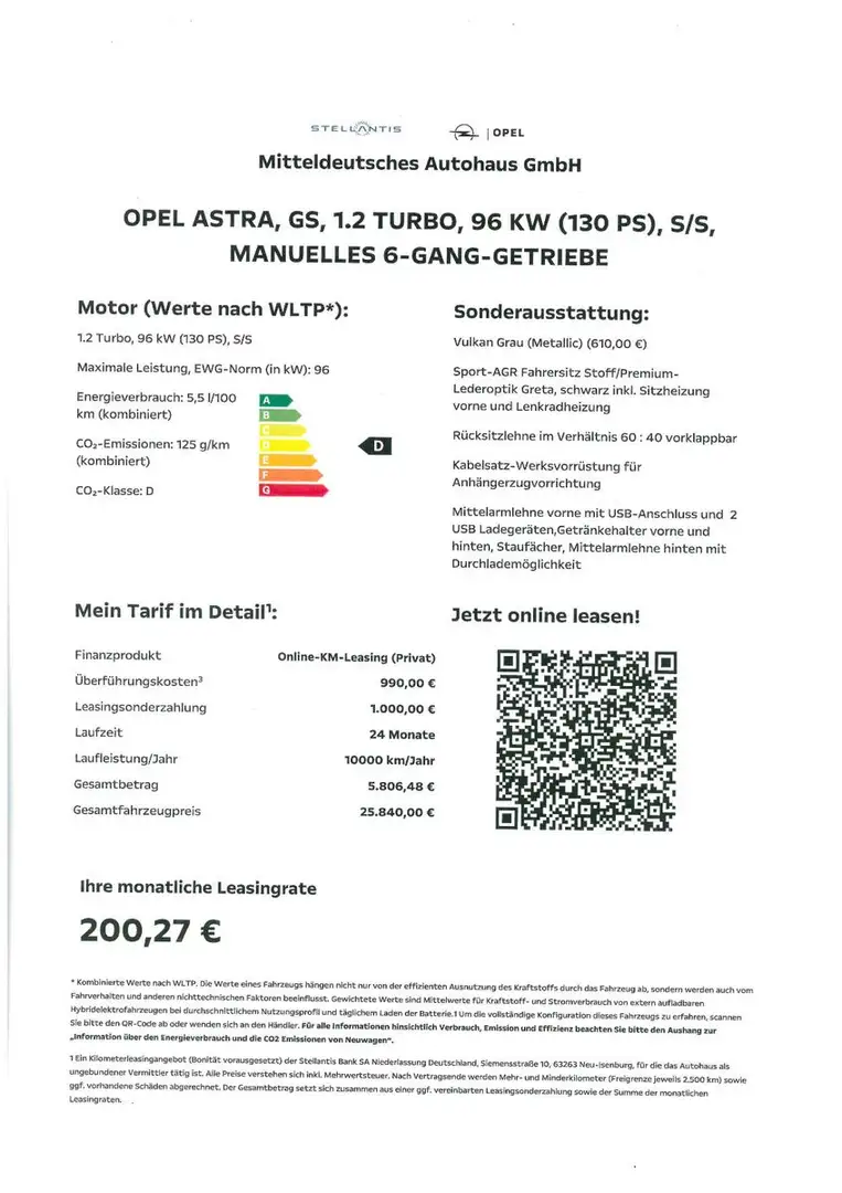 Opel Astra L Lim. 5-trg. GS Line Rate 200 € Anz. 1000 Grau - 2