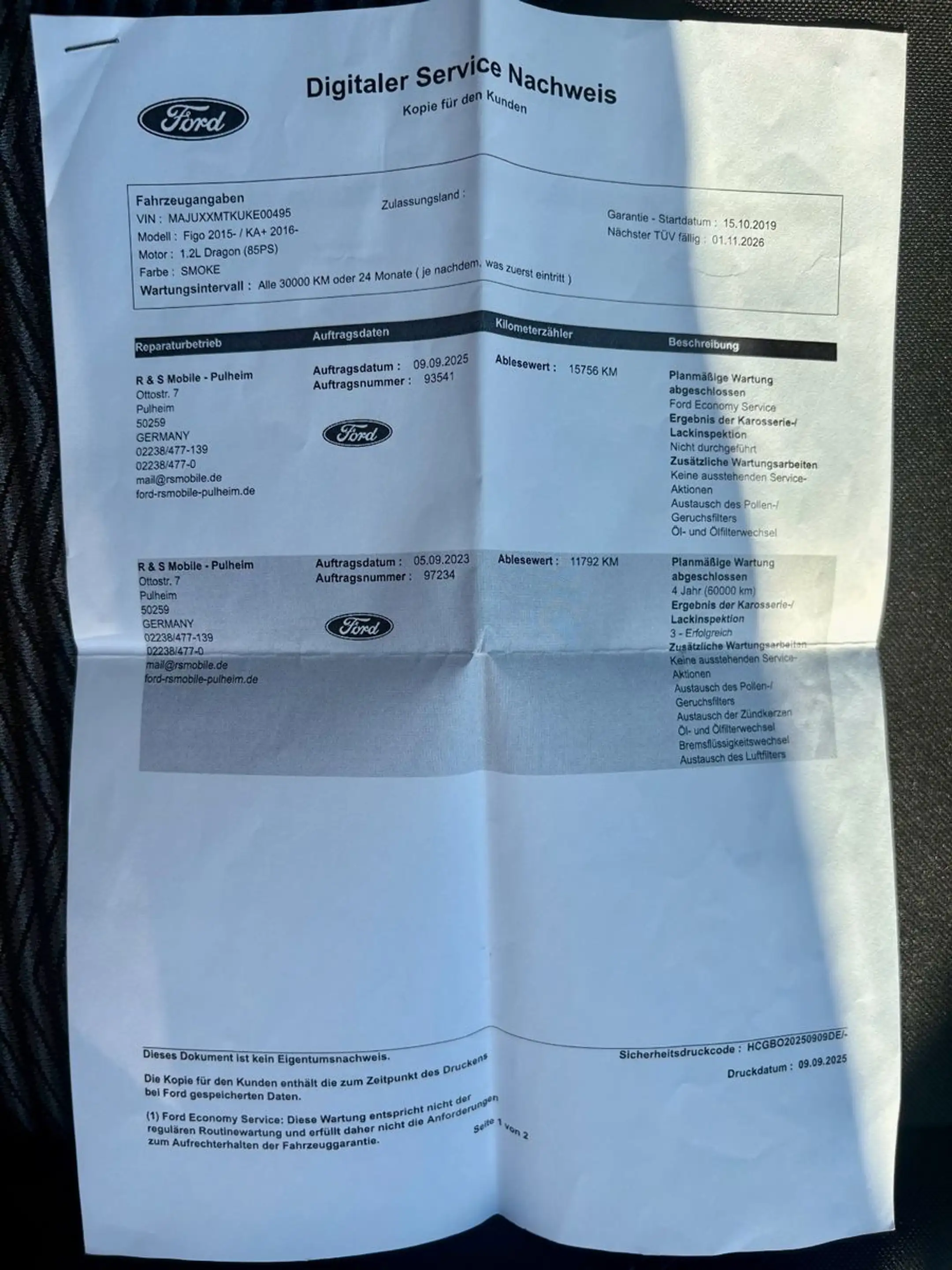 Ford Ka/Ka+ KA+ Cool & Connect 1.HAND Klima SCHECKHEFT — photo 6