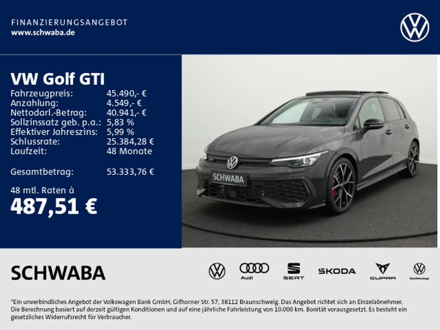Volkswagen Golf GTI 2.0 TSI *Black Style*PANO*AHK*HdUp*19"* Grau - 1