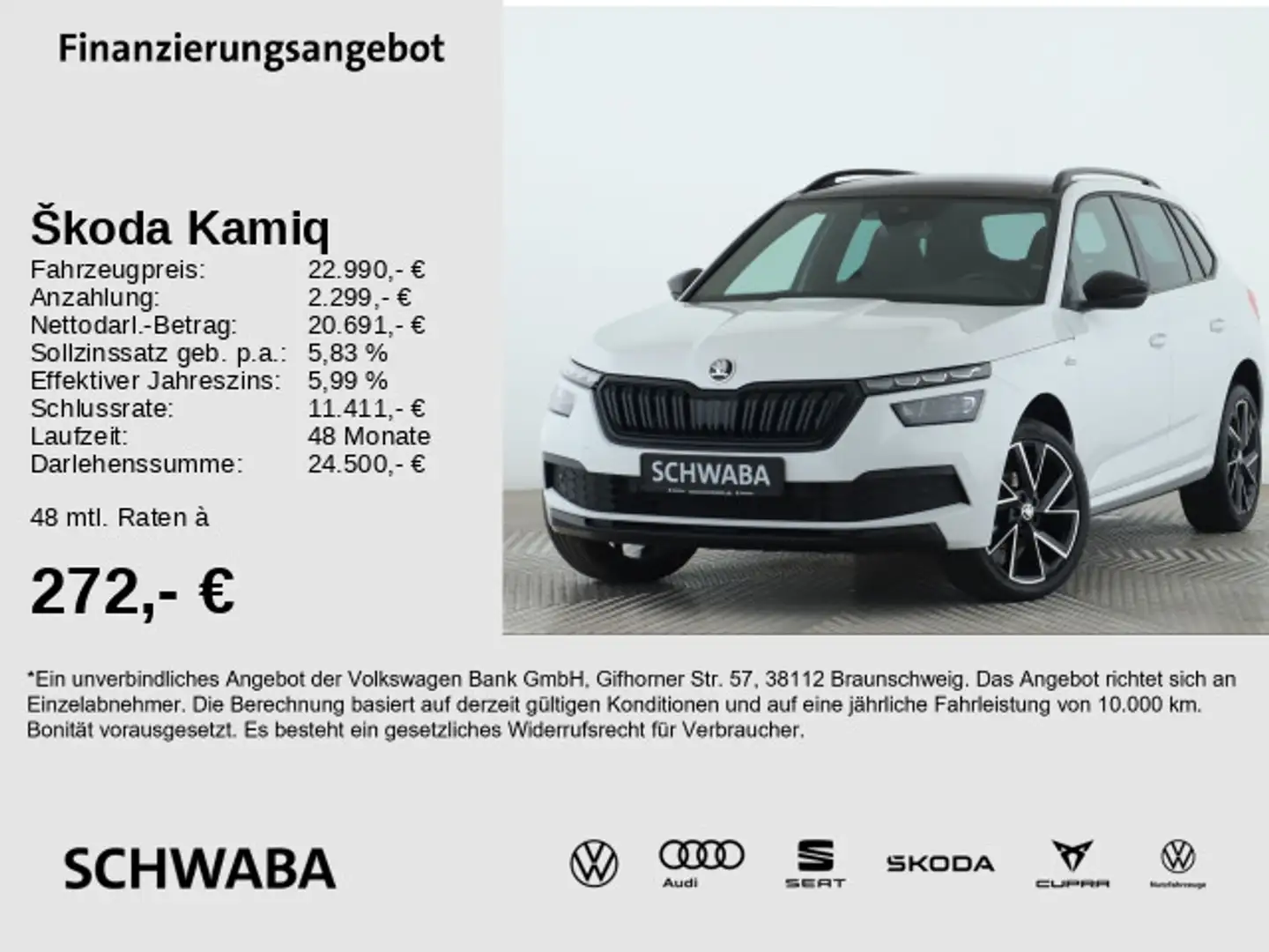 Skoda Kamiq Monte Carlo 1.5 TSI DSG *PANO*LED*NAV*18"* Weiß - 1