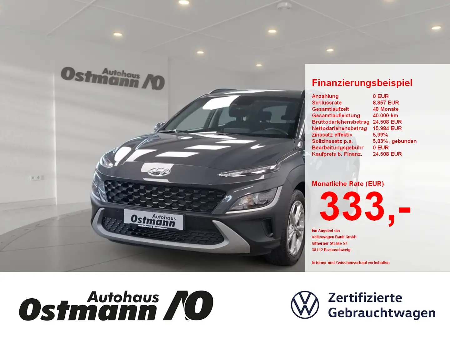 Hyundai KONA 1.0 T-GDI Trend RFK ACC SHZ PDC Gris - 1