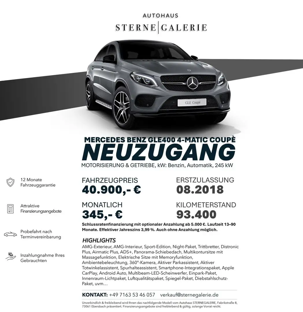 Mercedes-Benz GLE 400 4MATIC/PANO/DISTRO+/AIRM/MASSAGE Grau - 1