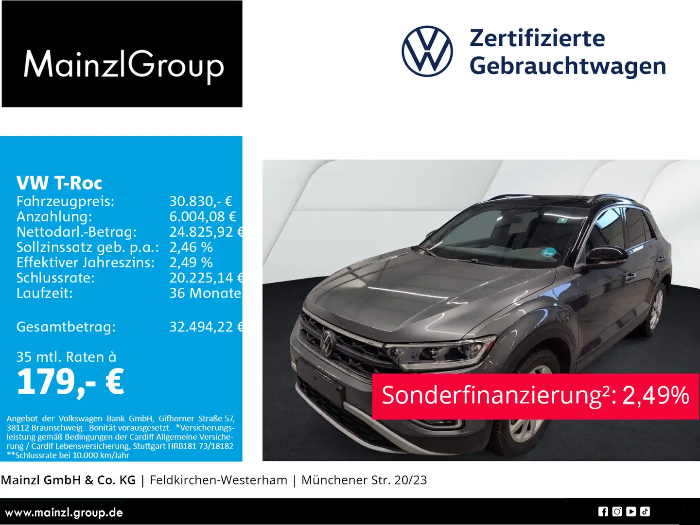 Volkswagen T-Roc 2.0 TDI DSG Goal AHK Keyless LED+ Kamera Grau - 1