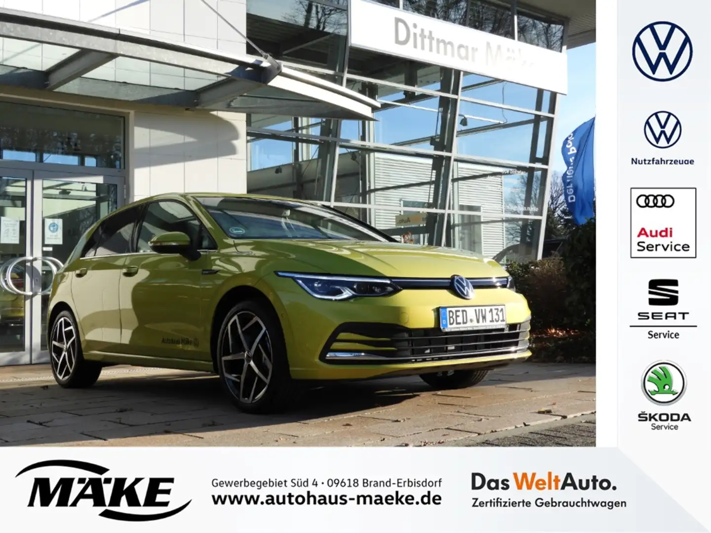 Volkswagen Golf 2.0 TDI Style DSG LED NAVI AHK HUD ACC Parklenkass Geel - 1