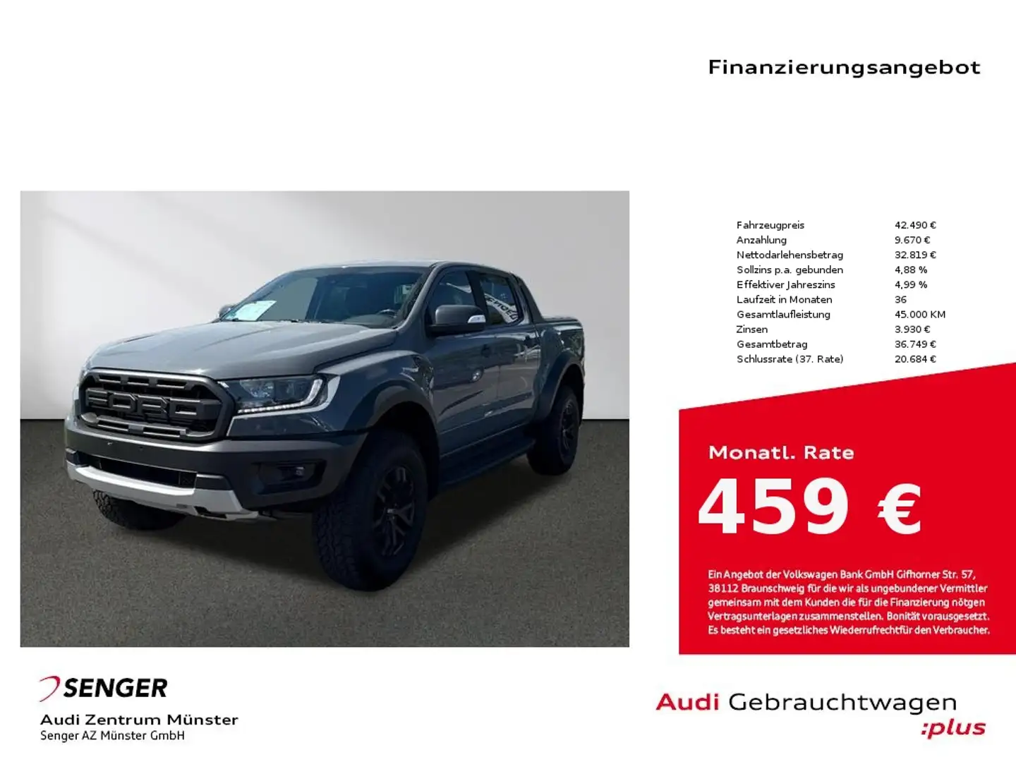 Ford Ranger Raptor 2.0 TDCi Autom. 4x4 Grijs - 1