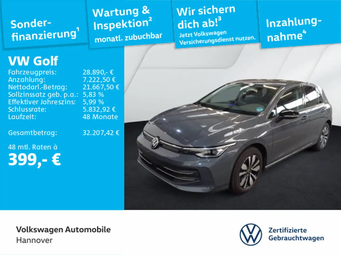 Volkswagen Golf VIII 2.0 TDI Goal DSG Navi LED AHK CAM DigC Grau - 1