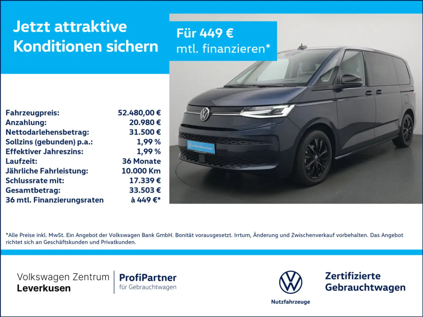 Volkswagen T7 Multivan Life AHK HUD 7 SITZER PDC IQ LED Noir - 1
