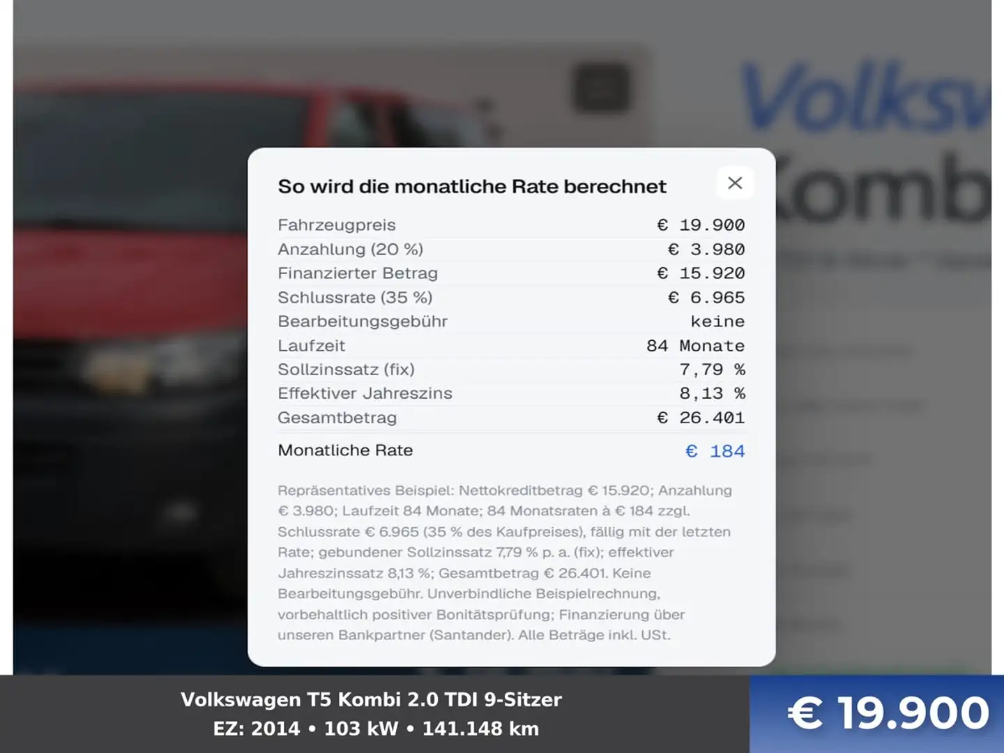 Volkswagen T5 Kombi 2.0 TDI 9-Sitzer * Garantie Rot - 2