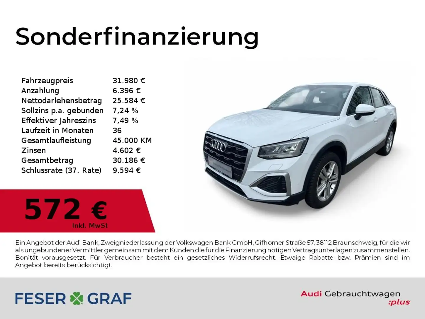 Audi Q2 Advanced 35 TFSI S tronic LED/Navi+/PDC+/Kamera/SH Weiß - 1