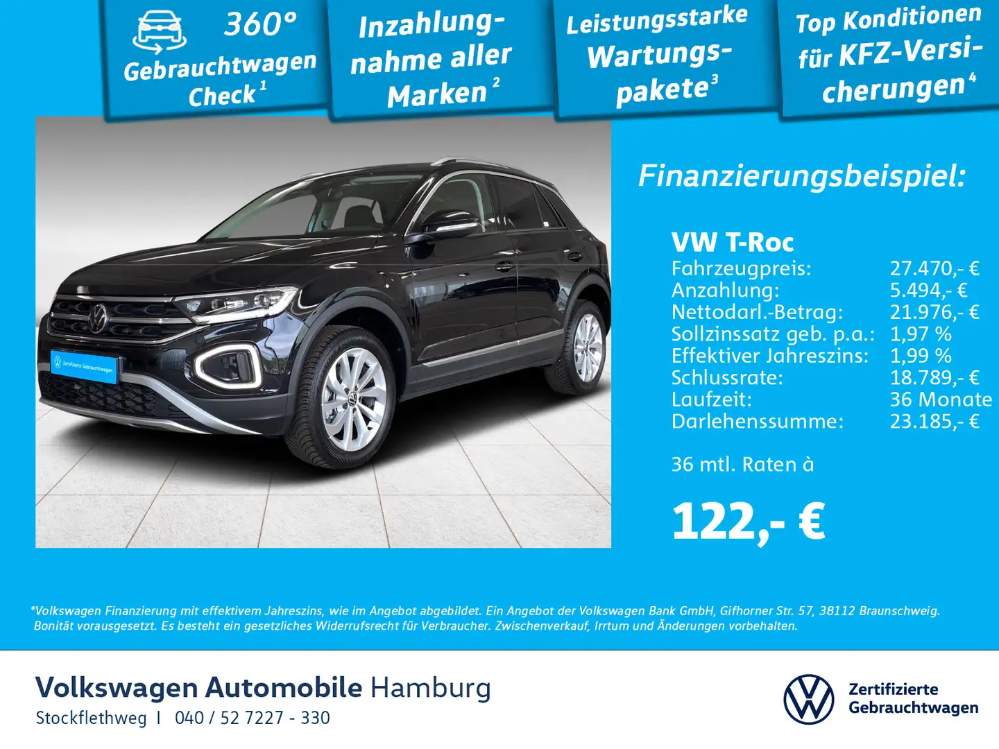 Volkswagen T-Roc 1.5 TSI Style DSG AHK Navi ACC CarPlay LED Zwart - 1