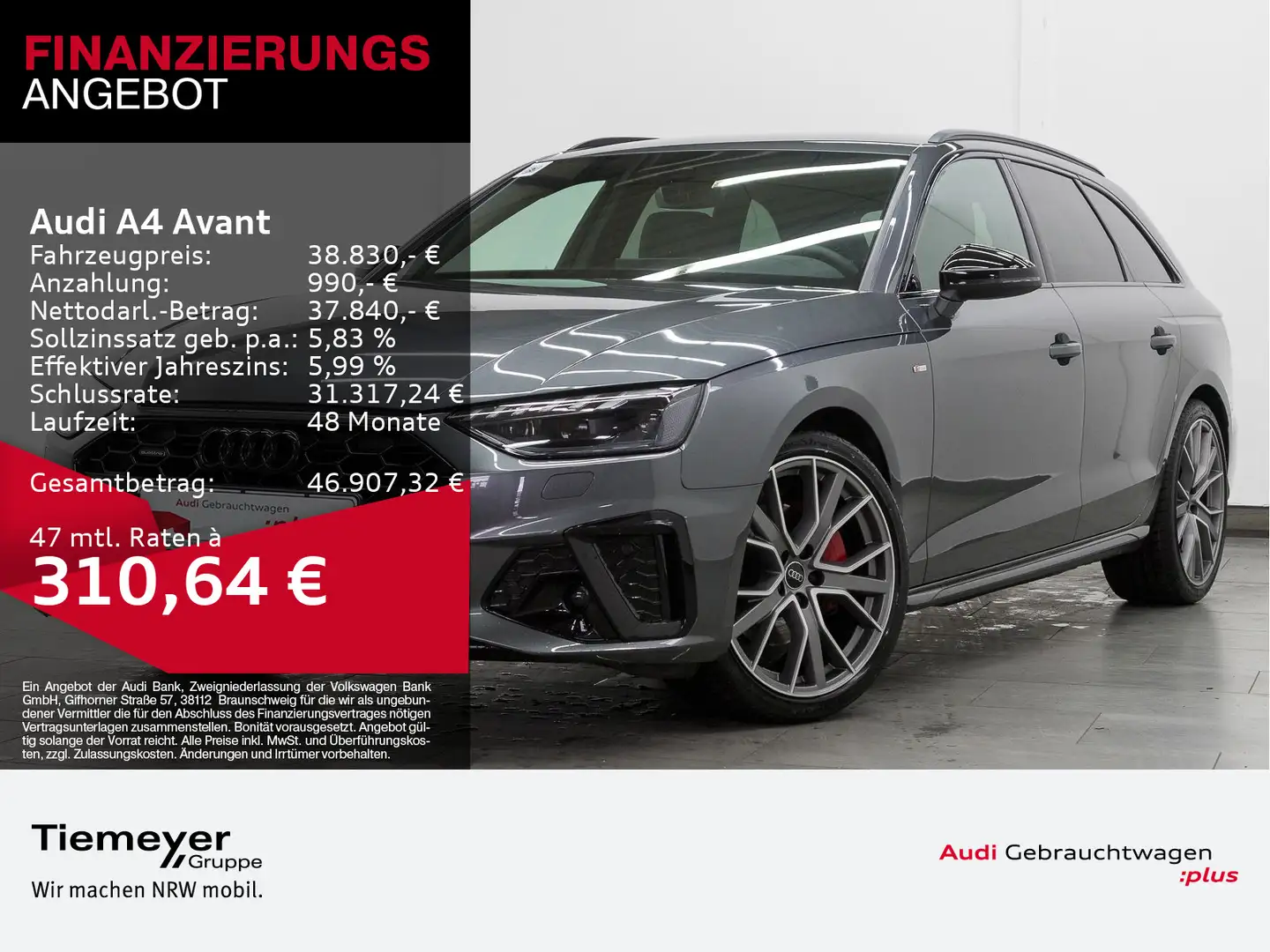 Audi A4 40 TFSI Q 2x S LINE AHK MATRIX LM19 Grau - 1