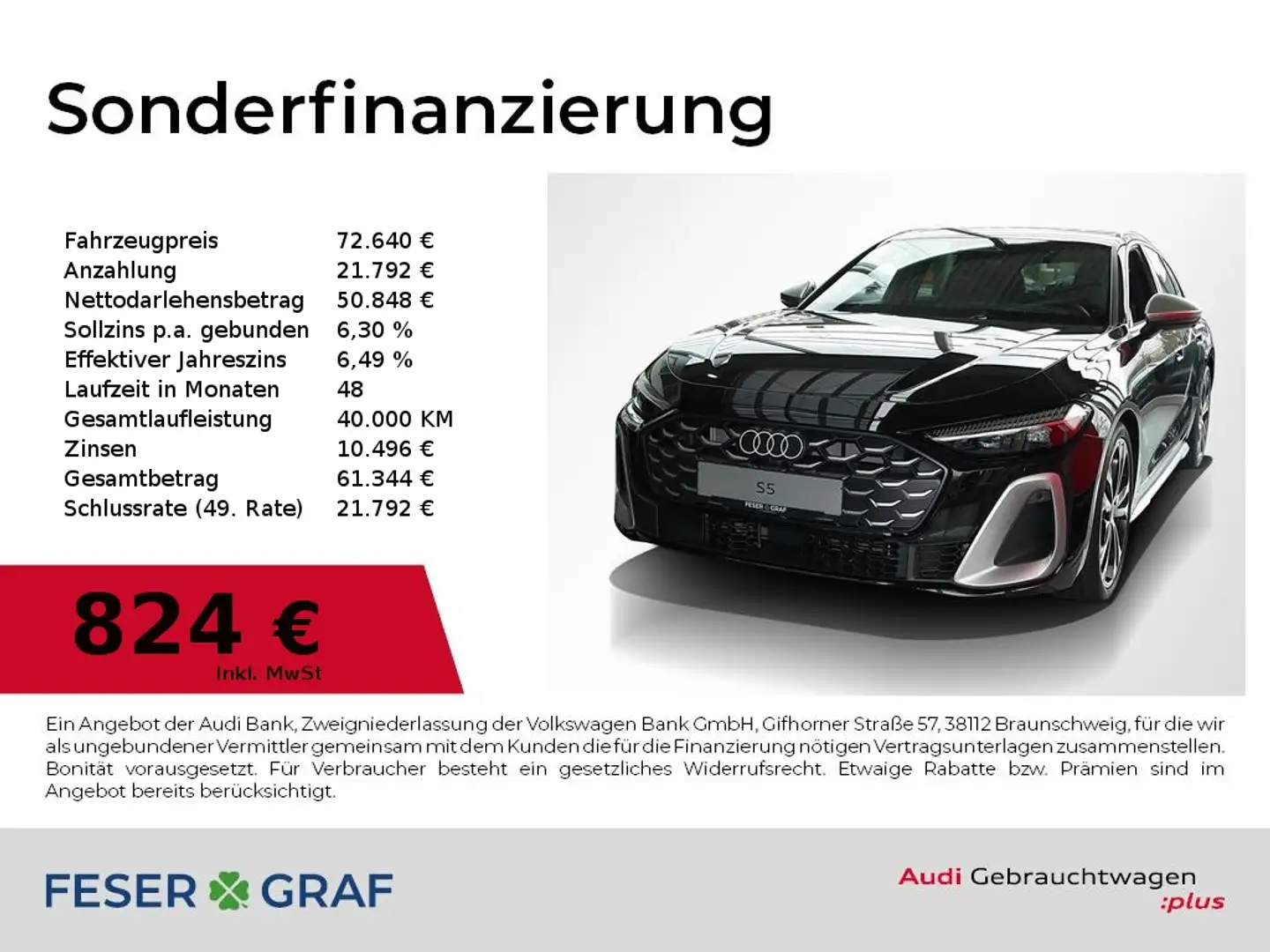 Audi S5 Avant TFSI qu Int S Leder,HUD,Sitzbel,Kameras Schwarz - 1