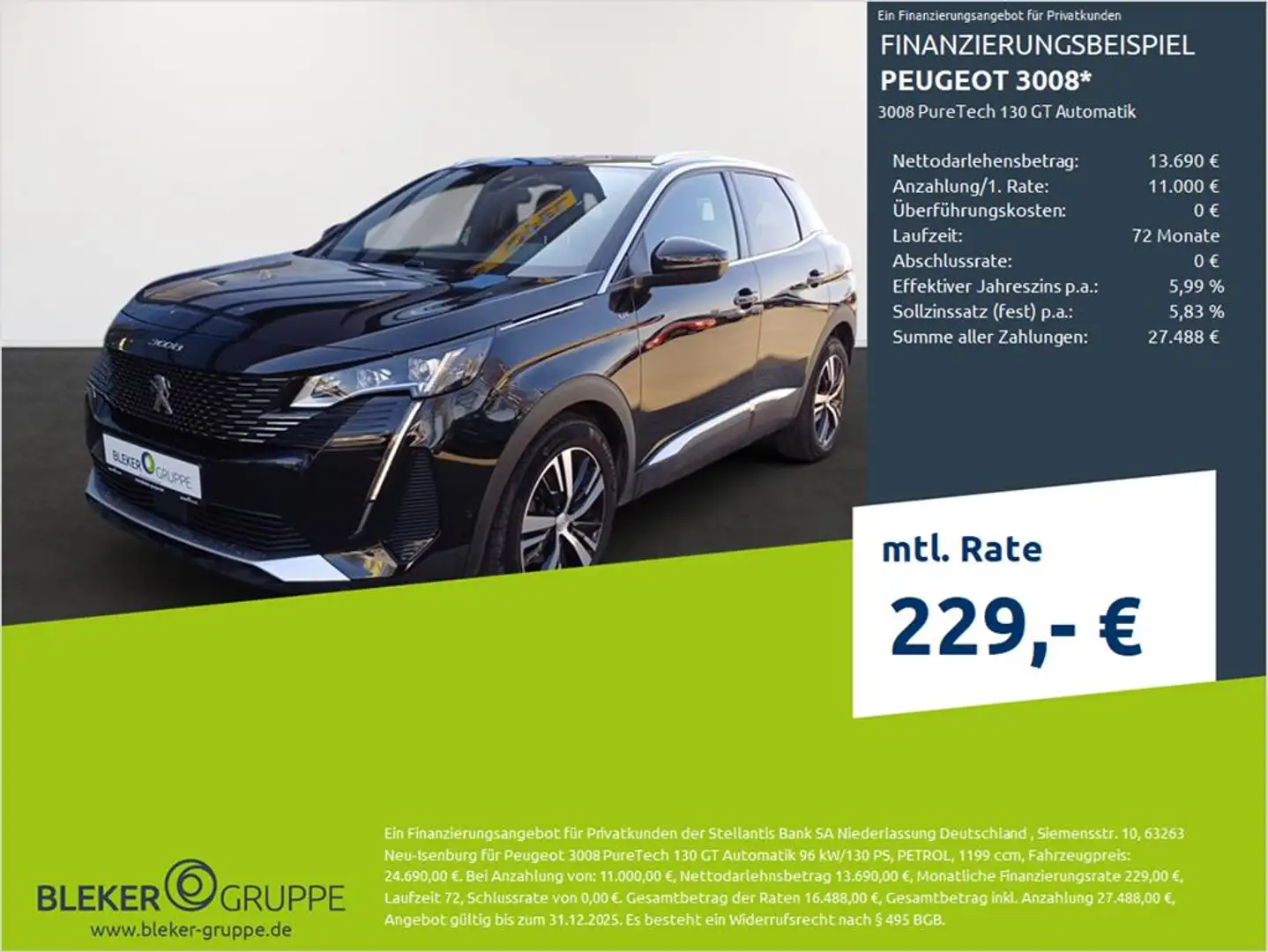 Peugeot 3008 PureTech 130 GT Automatik Zwart - 1