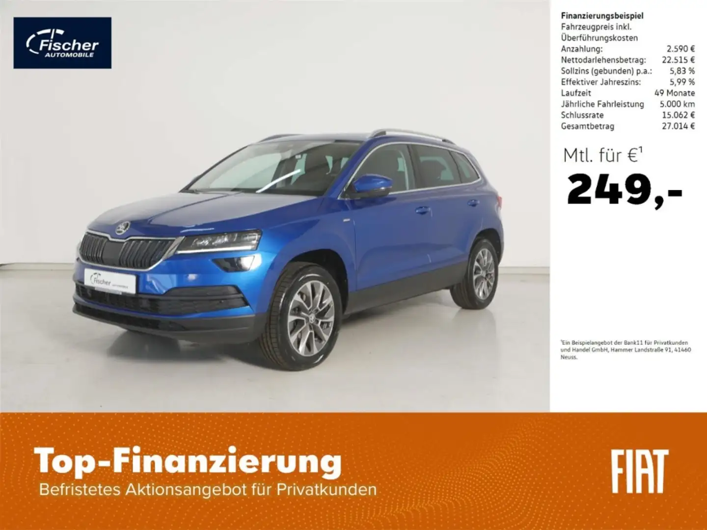 Skoda Karoq 2.0 TDI Ambition 4x4 DSG AHK/P-Dach/LED Blau - 1
