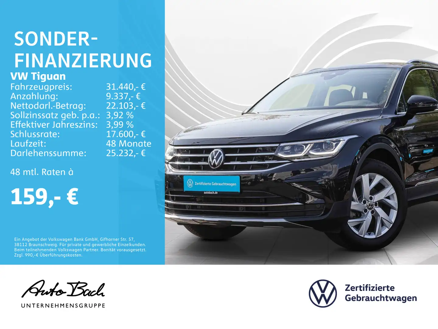 Volkswagen Tiguan 2.0 TDI DSG Elegance, LED-Matrix, Navi, R Schwarz - 1