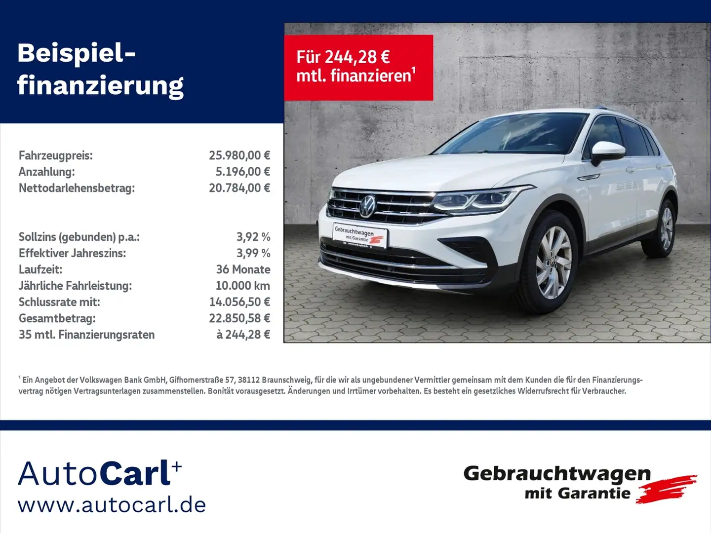 Volkswagen Tiguan Elegance 2.0 TDI DSG 4M BusinessPre. Allrad KLIMA Weiß - 1