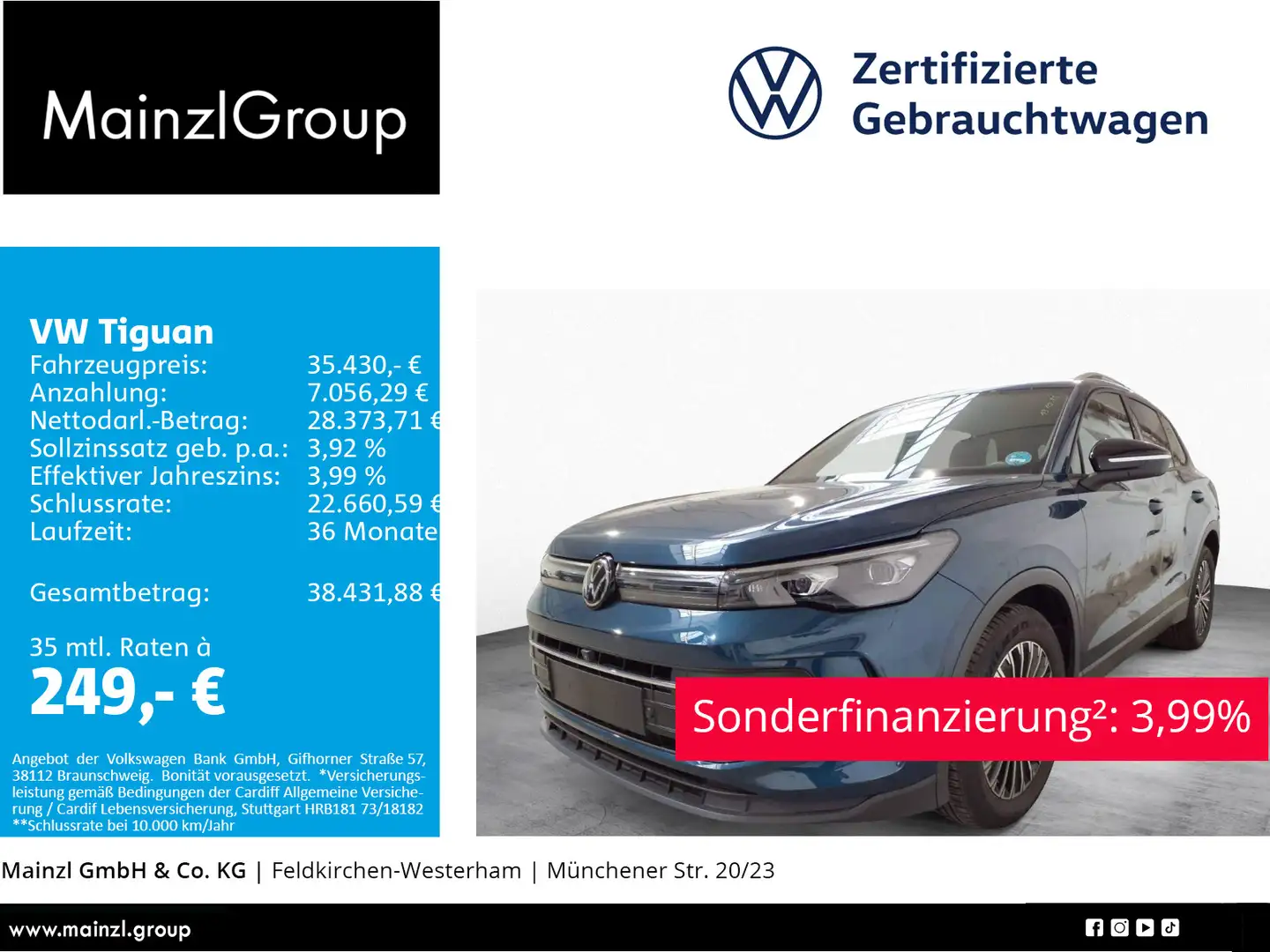 Volkswagen Tiguan 1.5 eTSI DSG Goal AHK Matrix 360° Navi Blau - 1