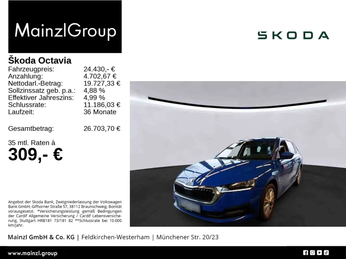 Skoda Octavia Combi 1.4 TSI iV DSG AHK Carplay LED PDC Bleu - 1