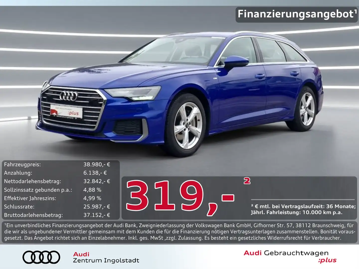Audi A6 Avant 45 TFSI qu S line AHK ACC NAVI Sport Blau - 1