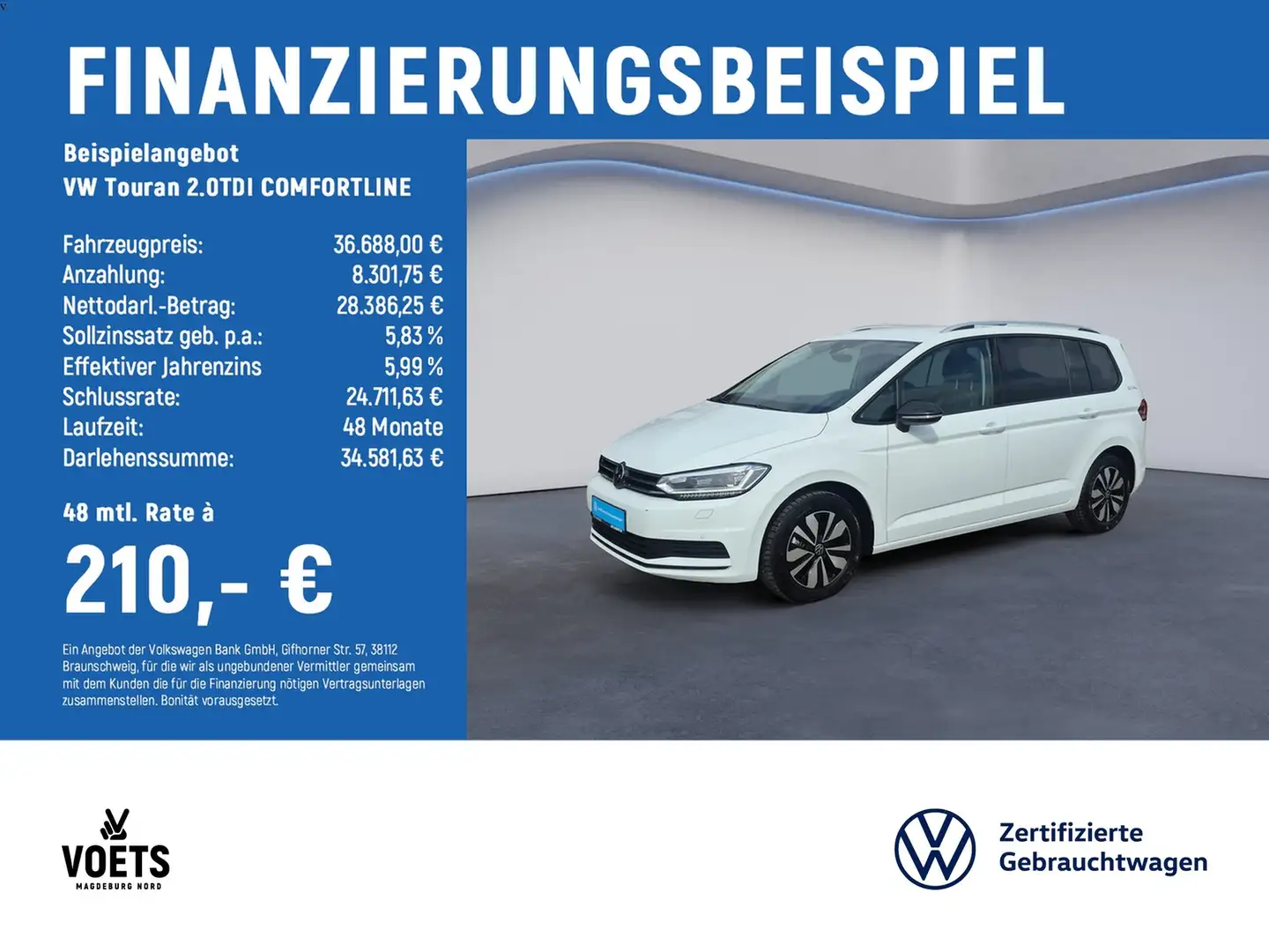 Volkswagen Touran 2.0TDI COMFORTLINE LED+Navi+Sitzhzg.+PDC Weiß - 2