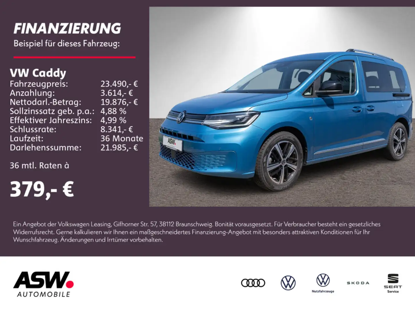 Volkswagen Caddy Style 2.0 TDI LED Navi PDC v/h SHZ ACC AHK Blauw - 1
