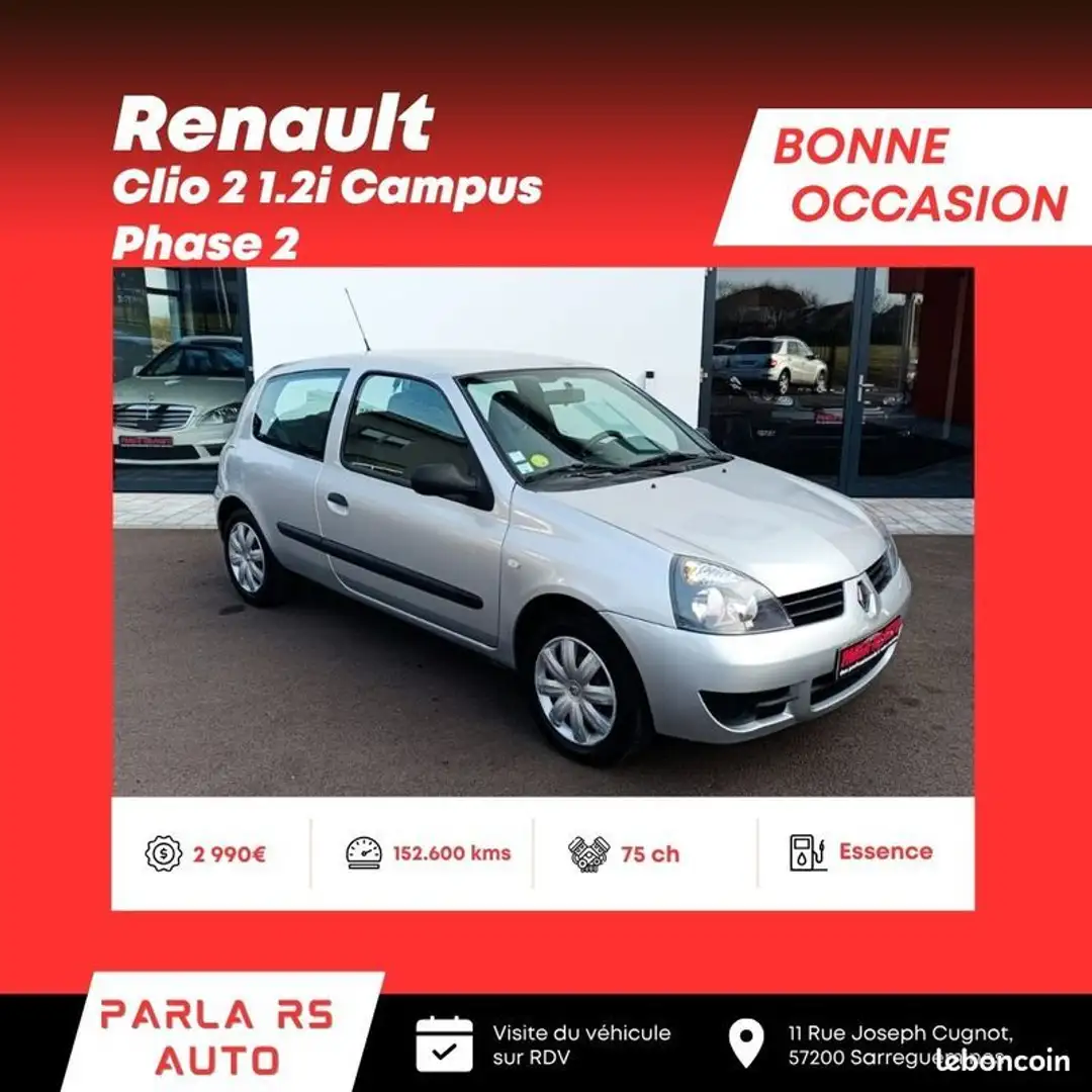 Renault Clio 2 1.2i 16V Campus Phase 75ch Gris - 1