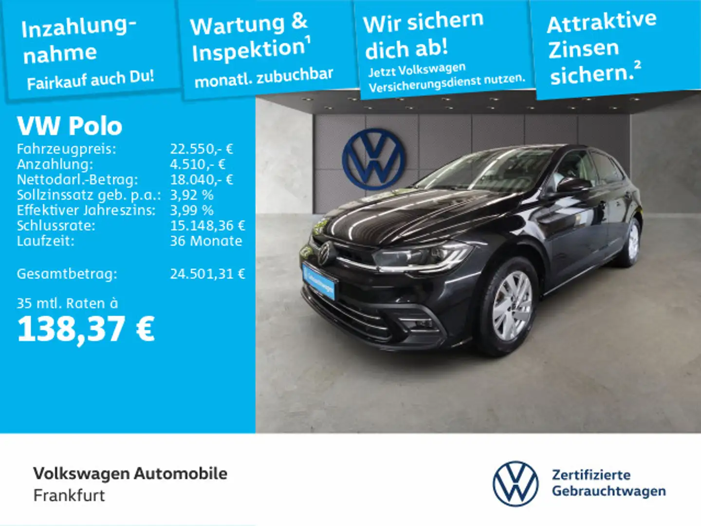 Volkswagen Polo 1.0 TSI DSG Style Navi IQ.Light DAB+ FrontA Schwarz - 1