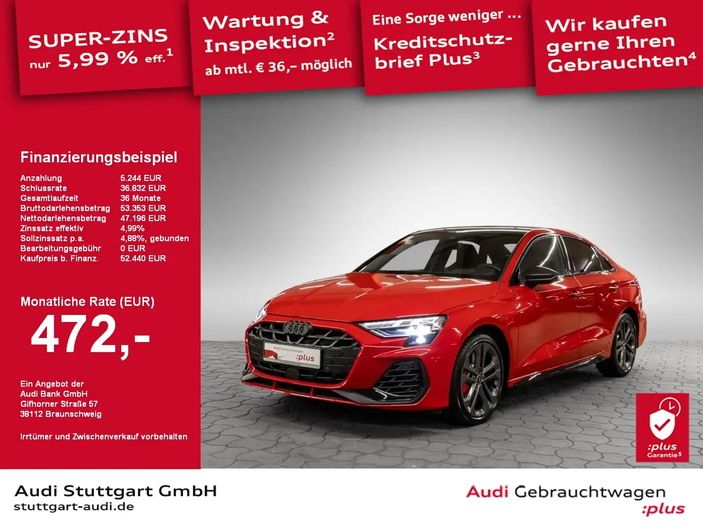 Audi S3 Limousine quattro S-tronic Memory CARBON Navi Rood - 1