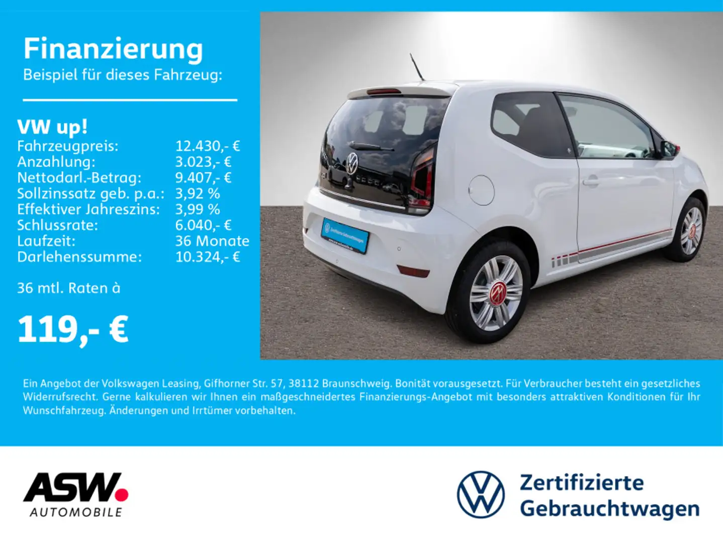 Volkswagen up! Beats 1.0 MPI Climatronic RFK PDC SHZ beats Weiß - 1