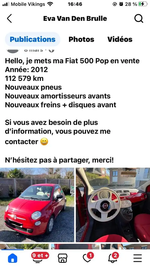 Fiat 500 500 1.2i Pop Stop Rood - 1