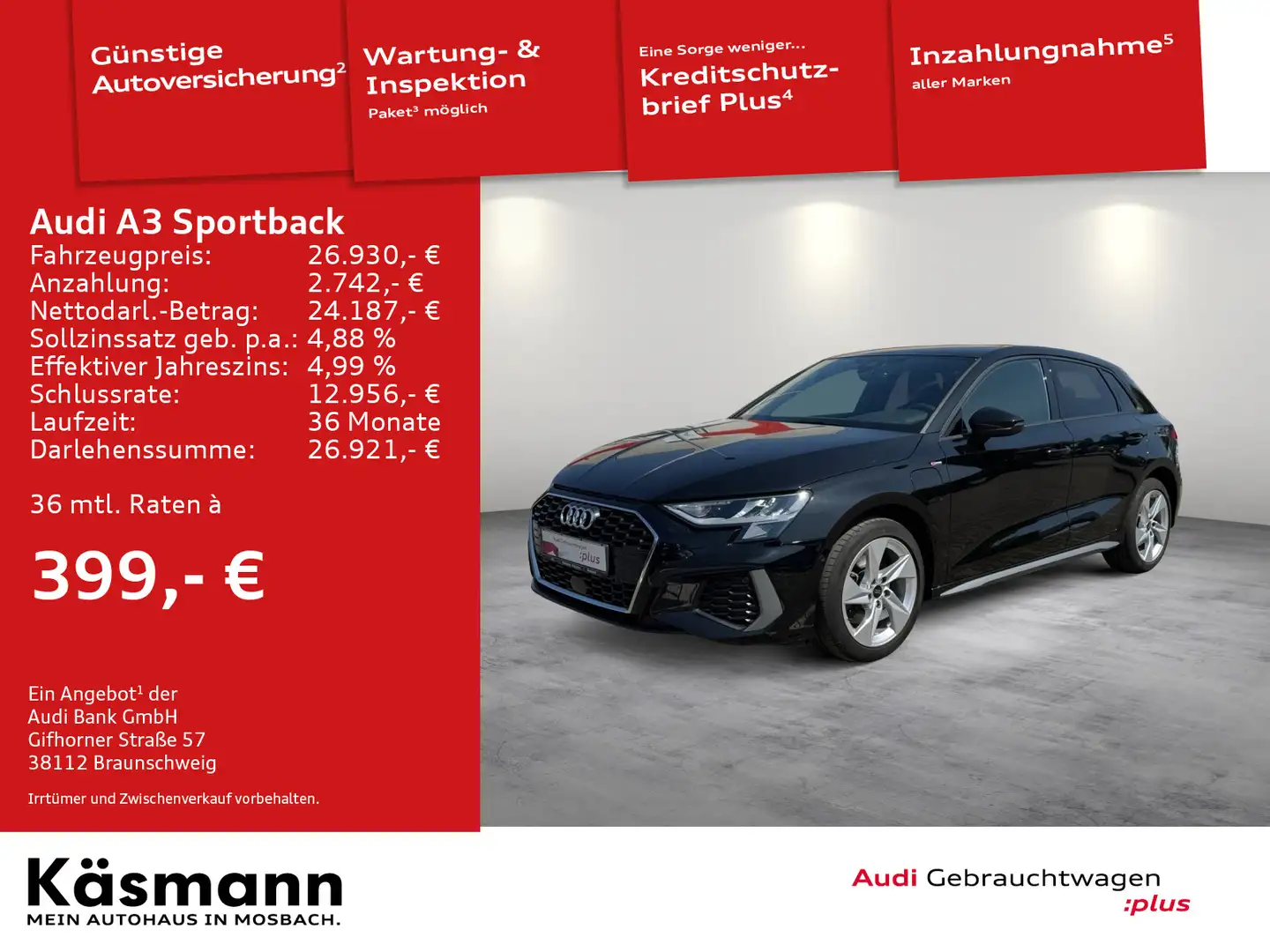 Audi A3 S line 40TFSIe 2xS line AHK ACC SHZ Schwarz - 1