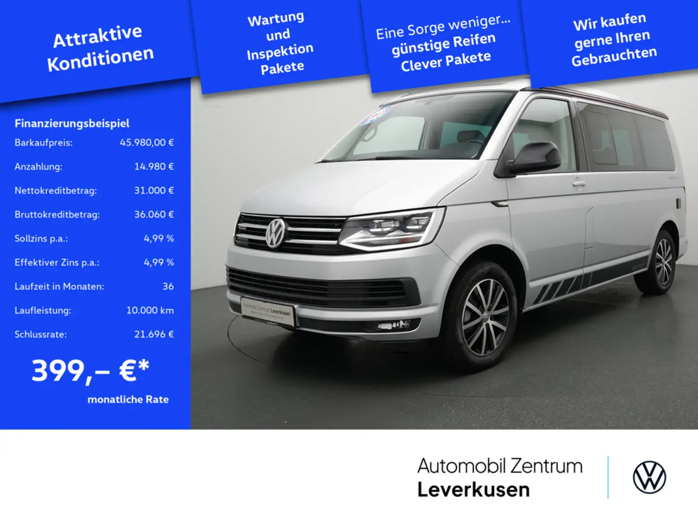 Volkswagen T6 California Beach Edition 4M NAVI AHK STANH Silber - 1