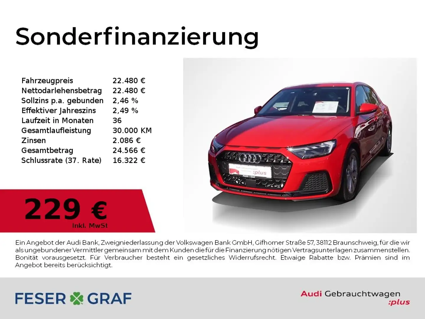 Audi A1 Sportback Leder/LED/SHZ/Tempo/PDC/Sound-S/16" Rot - 1
