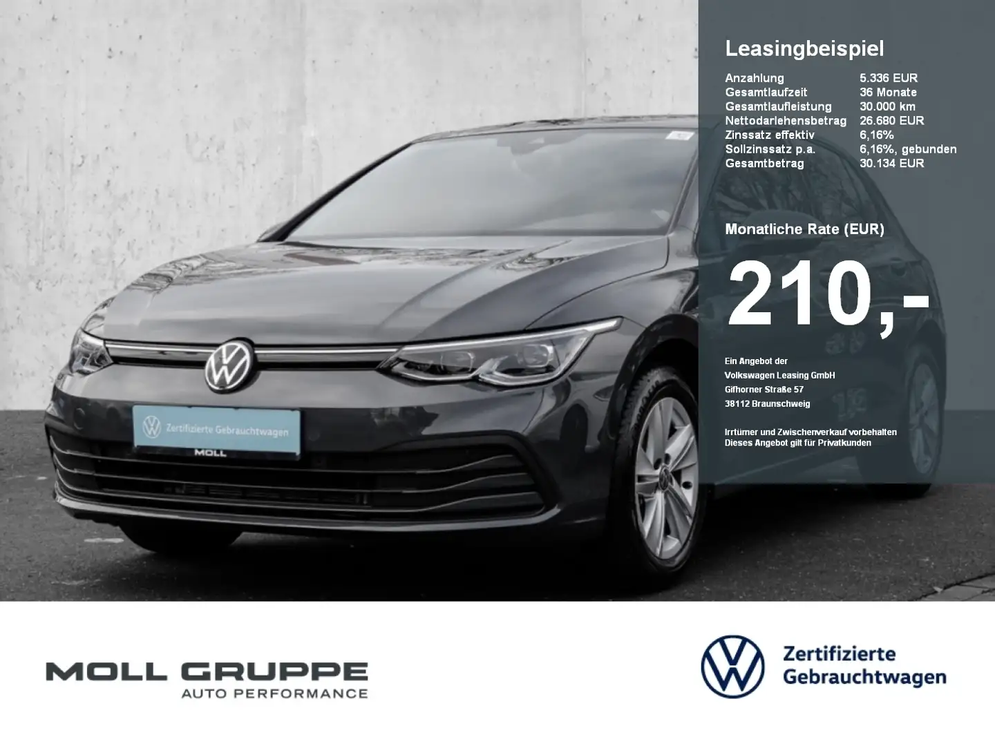 Volkswagen Golf 2.0 TDI DSG Life NAVI PANO LED LM ACC PDC Grau - 1