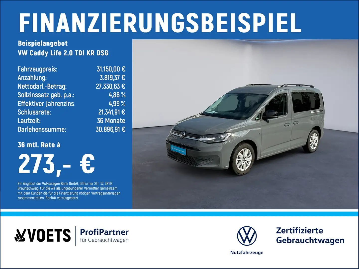Volkswagen Caddy Life 2.0 TDI KR DSG RearView+NAVI+LED Grau - 2