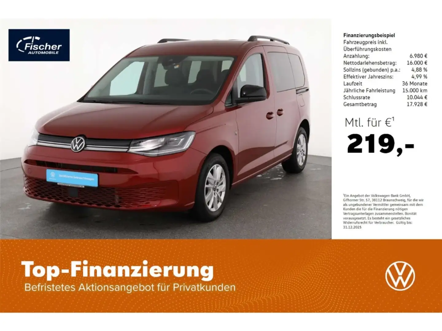 Volkswagen Caddy 2.0 TDI Life KR 6-Gg. AHK/NAV/LED/SH Rot - 1