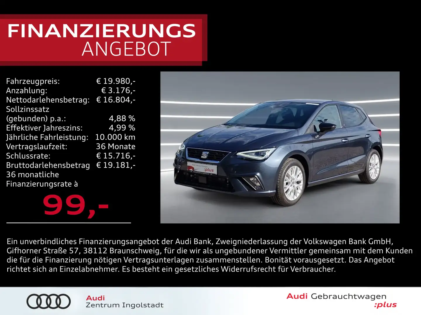 SEAT Ibiza 1.0 TSI FR LED NAVI ACC Virtual Kamera DAB Grau - 1