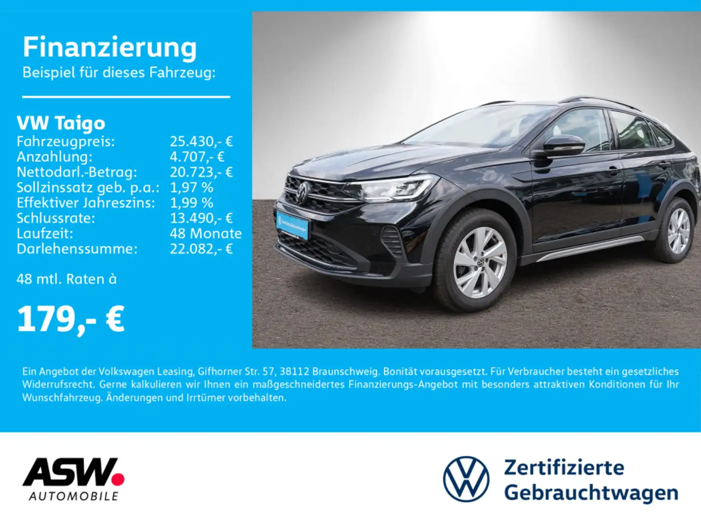 Volkswagen Taigo Life 1,5 TSI DSG Navi LED VC SHZ PDC v/ h Schwarz - 1