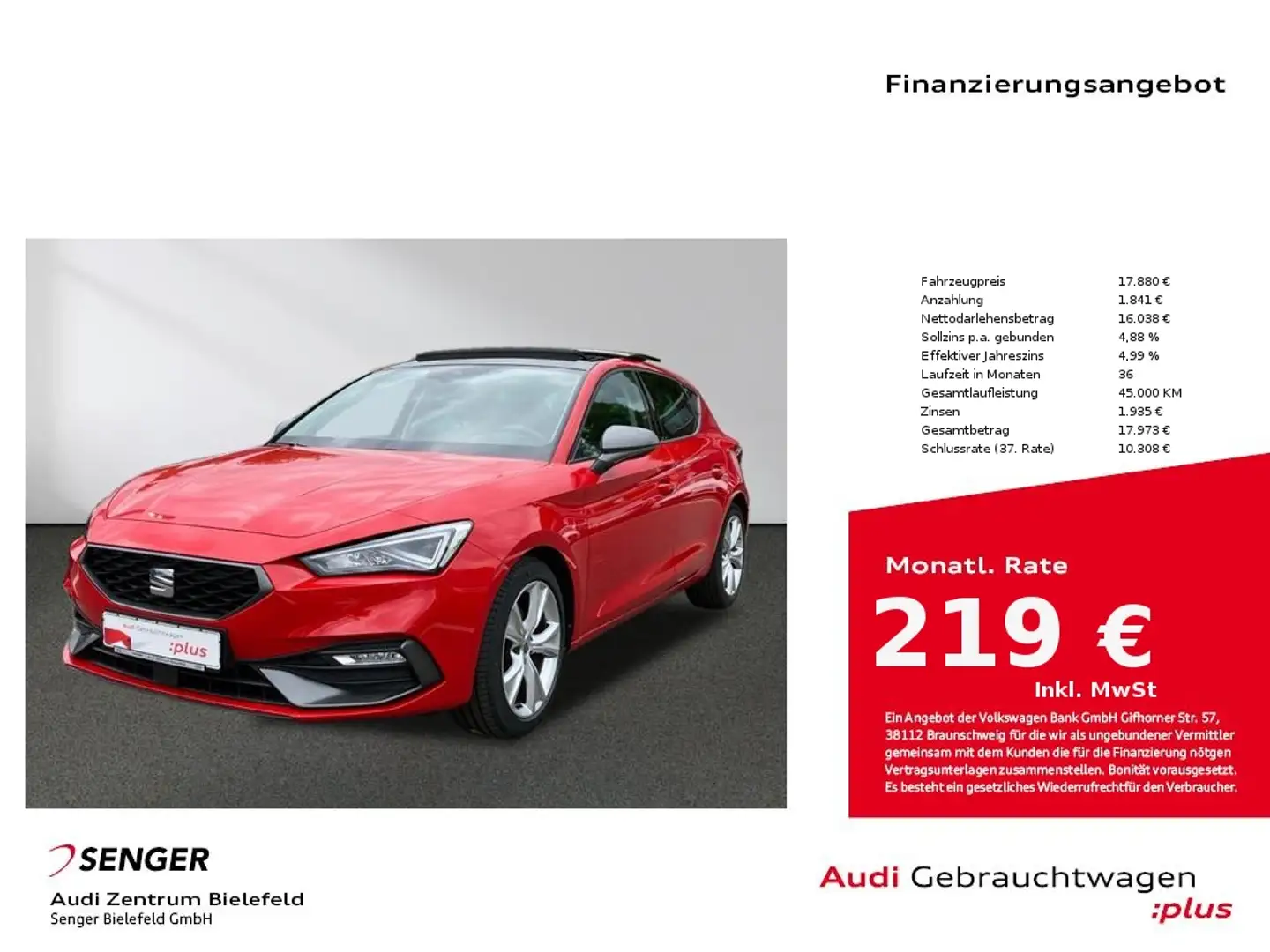 SEAT Leon FR 1.5 TSI LED Panorama AHK Sitzheizung Rosso - 1