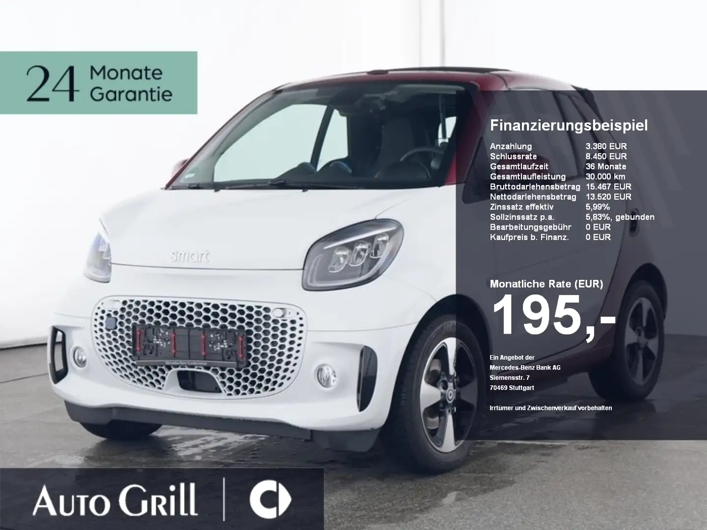 smart forTwo EQ Cabrio Exklusive RFK 22kw PlusPaket Blanc - 1