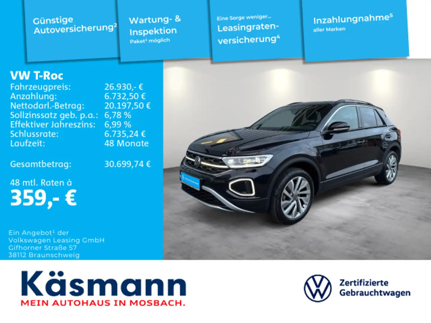 Volkswagen T-Roc Move 1.5TSI DSG LED MATRIX KAM CARPLAY Schwarz - 1