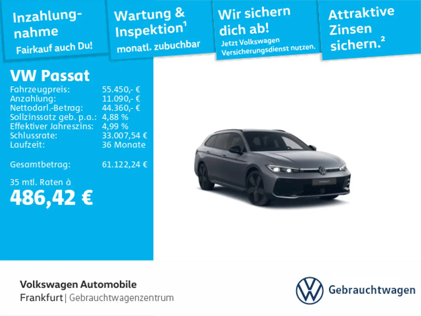 Volkswagen Passat 2.0 TDI DSG R-Line Navi IQ.Light DAB+ Fro Grau - 1