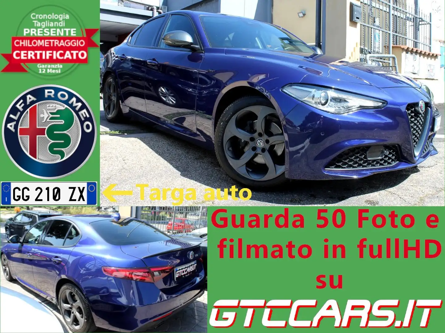 Alfa Romeo Giulia 190cv Sprint 🔥PadF1 Navi Cam UNIPRO IVA DEDUCIB Blauw - 1