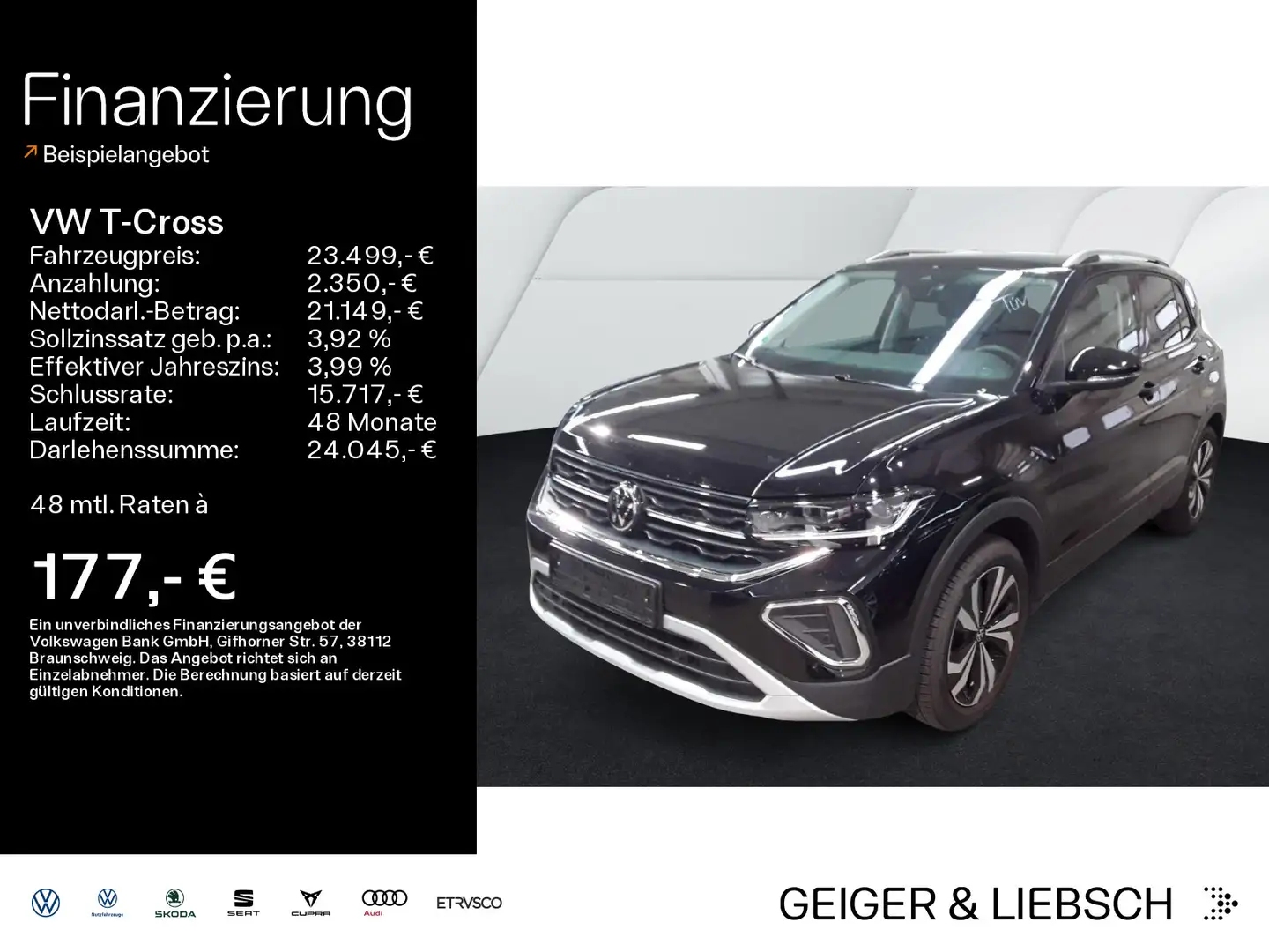 Volkswagen T-Cross 1.0 TSI DSG STYLE*IQ.LIGHT*NAVI*KLIMA*PD Schwarz - 1