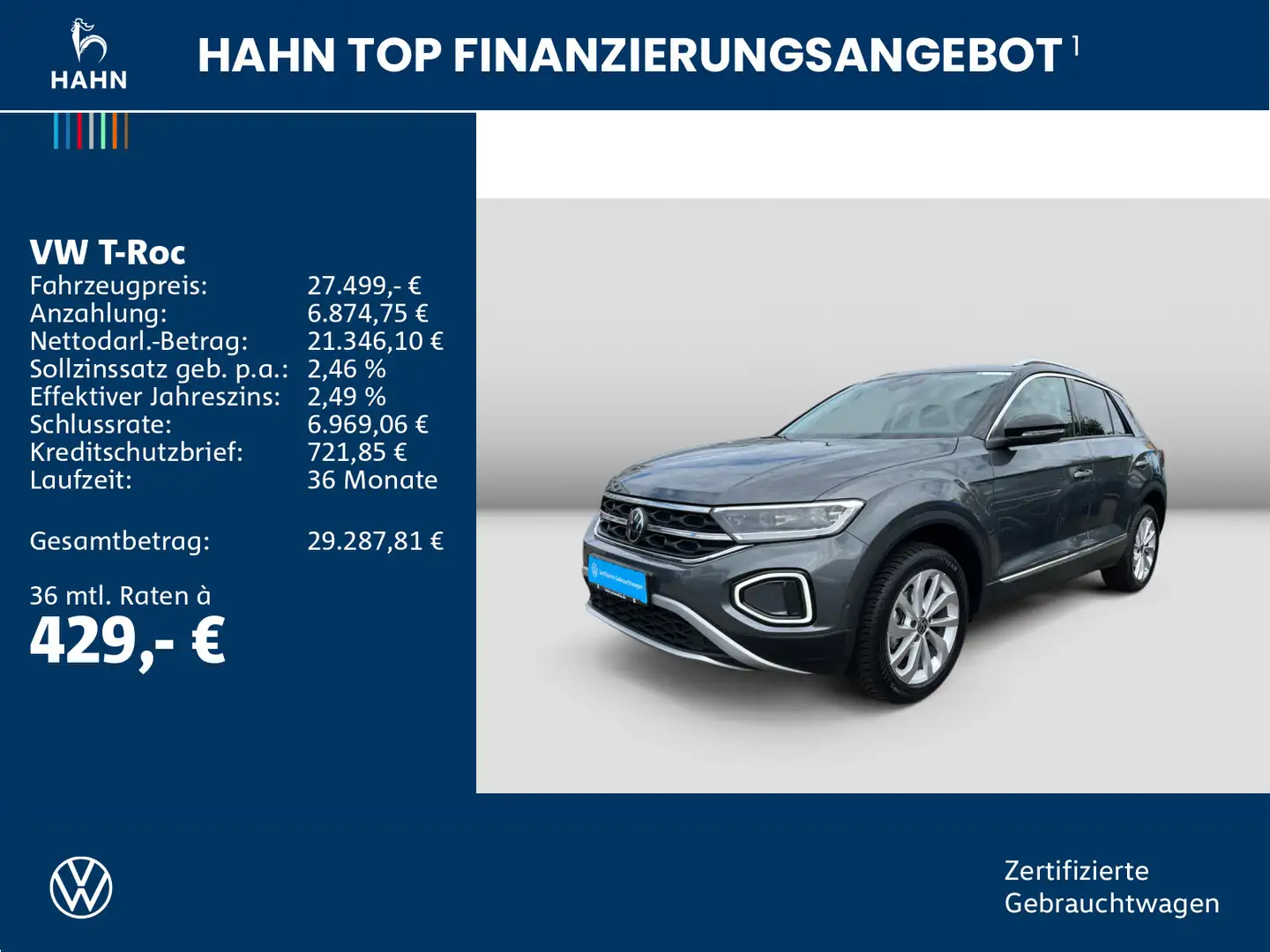 Volkswagen T-Roc 1.5TSI DSG Style LED Nav AHK ACC APP Sitzh Grau - 2