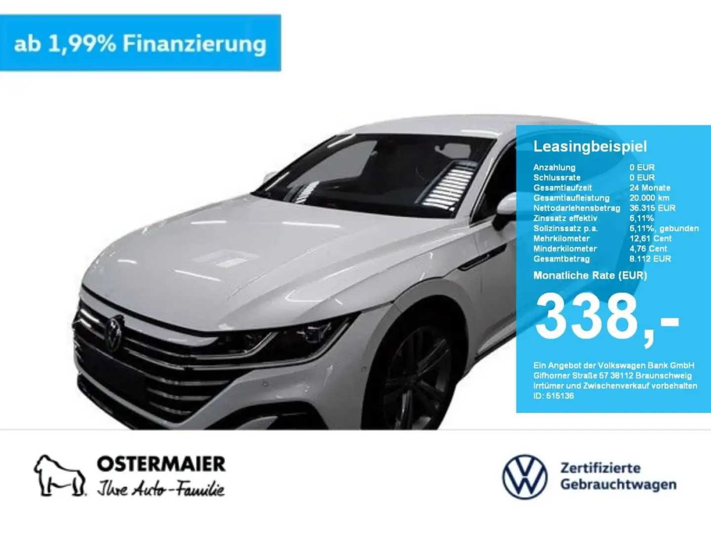 Volkswagen Arteon Shootingbrake R-LINE 2.0TDI 4Mo UPE75 5J-G AHK.KAM Weiß - 1