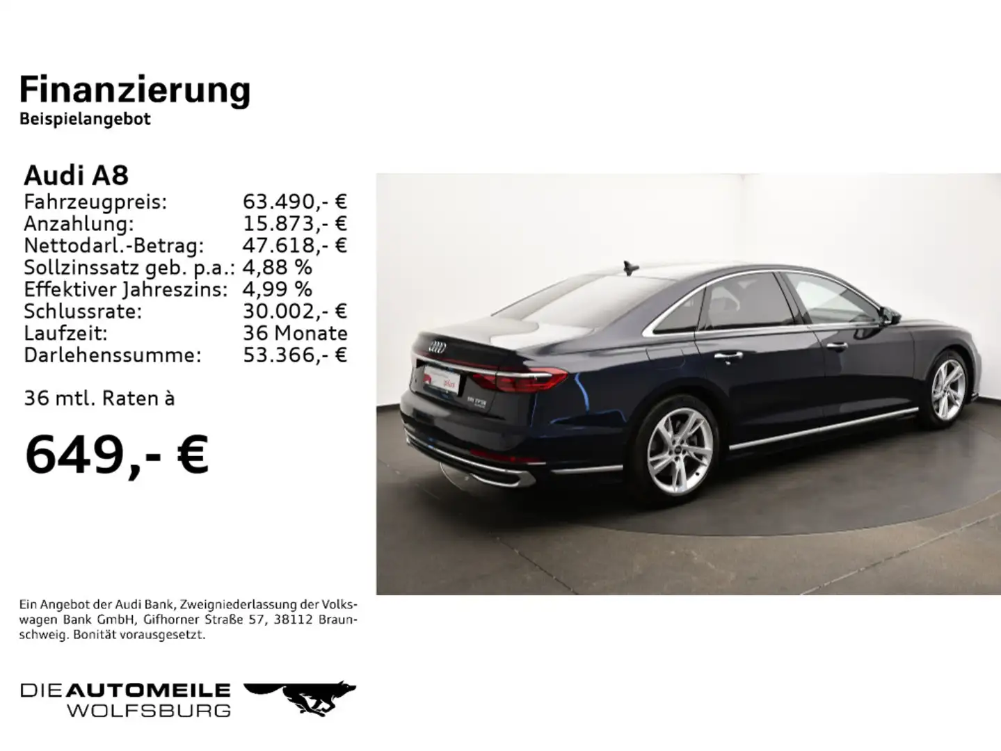 Audi A8 3.0TFSI Tiptronic quattro Standhzg/Pano/Acc Albastru - 2