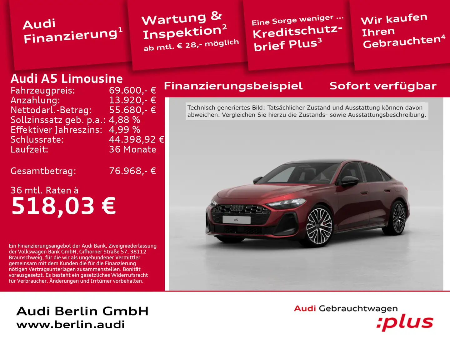 Audi A5 e-hybrid quattro S tronic Rot - 1