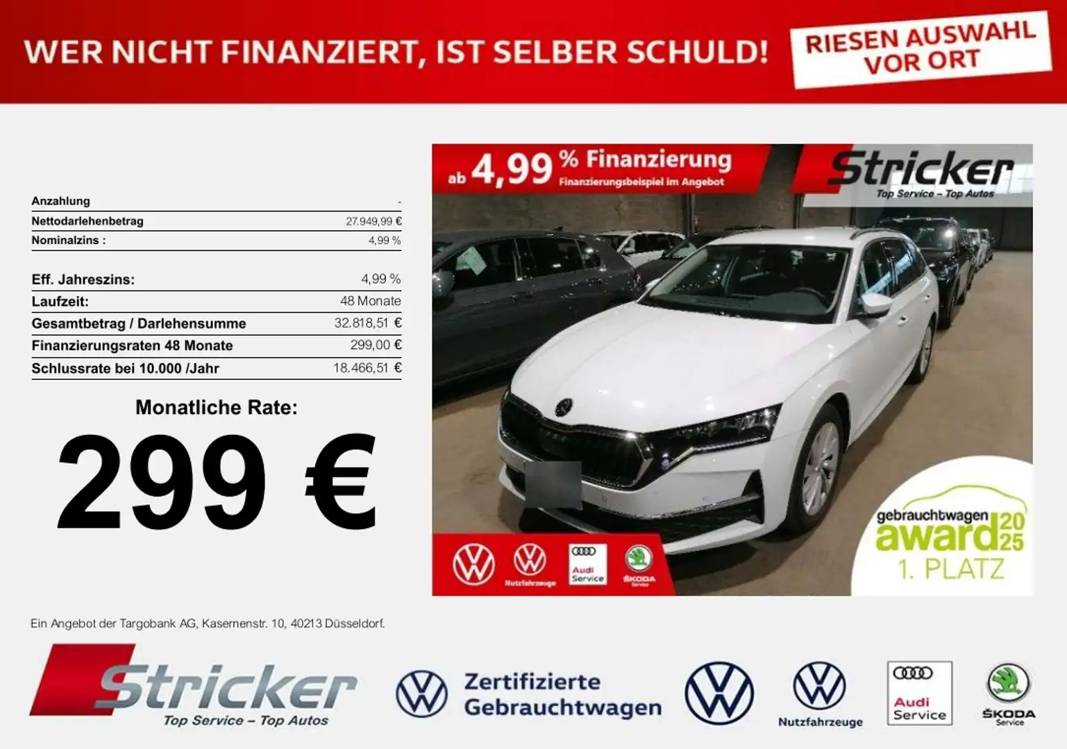 Skoda Octavia Selection 2.0TDI DSG 299,-ohne Anzahlung Navi ACC Weiß - 1