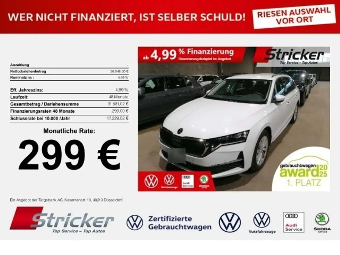 Skoda Octavia Selection 2.0TDI DSG 299,-ohne Anzahlung Navi ACC Weiß - 1